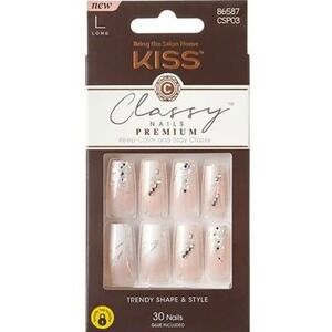 Kiss Classy Premium Press On Nails Long Rhinestone Glitter Ombre 30ct NEW